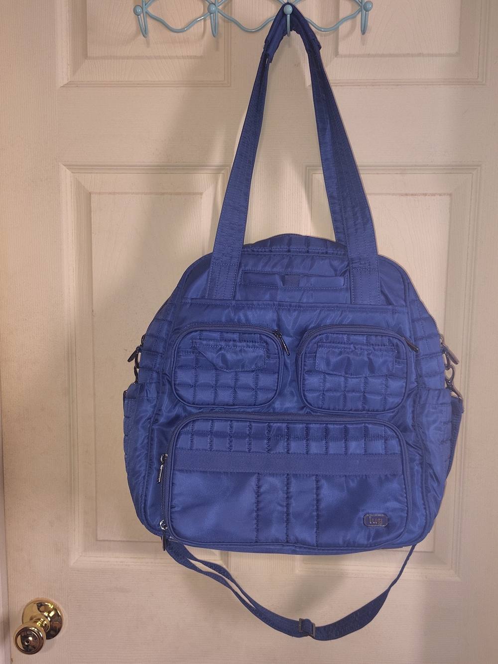 LUG Puddle Jumper Tote Bag, Royal Blue Quilted Carry On, Travel, Gym Very Nice